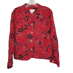 Vtg Coldwater Creek Red Paisley Floral Linen Blend Shirt Shacket Cowgirl PXL